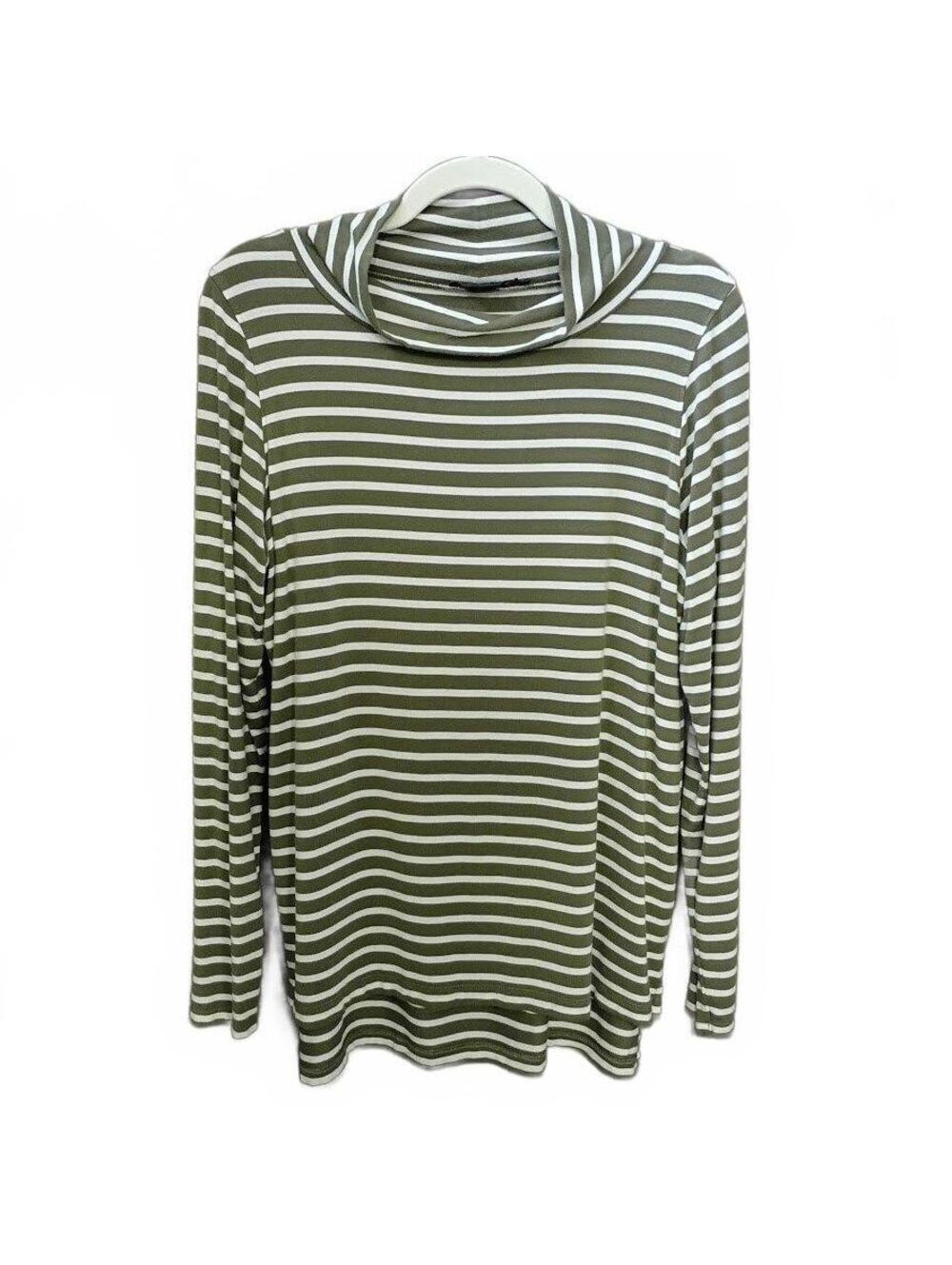Pendleton Olive Green and White Striped Long Sleeve Turtleneck Top Size S